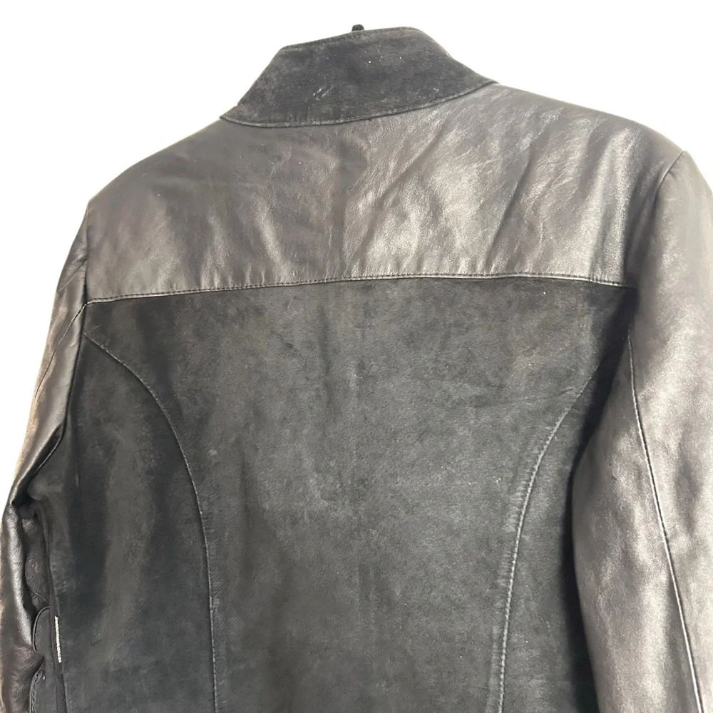 🌟 BEBE Black Leather & Suede Ruffle Moto Jacket 🌟 - Picture 5 of 9